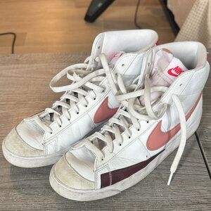 Nike Women's White and Pink High-Top Sneakers